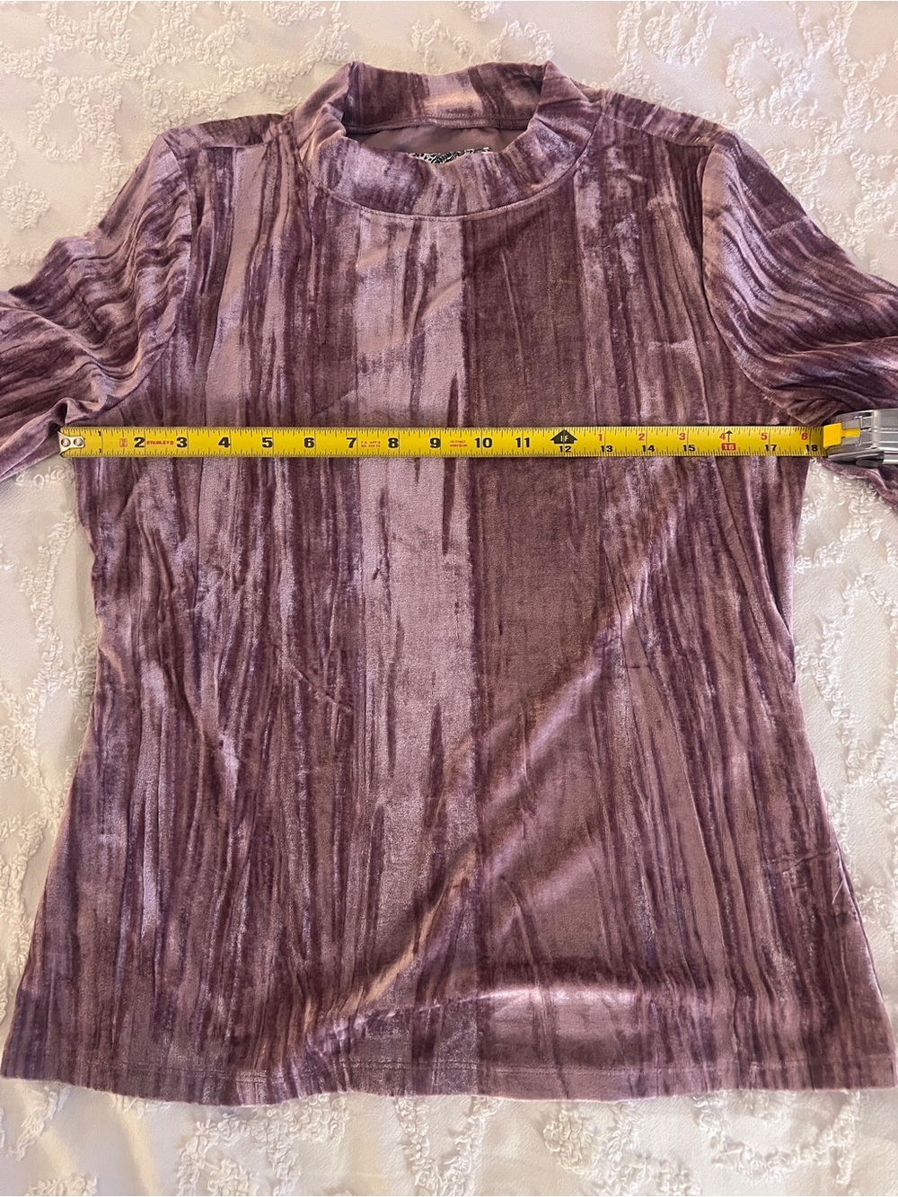 Pilcro Velvet Short-Sleeve Mock Neck Top in Dusty Mauve - Picture 11 of 12